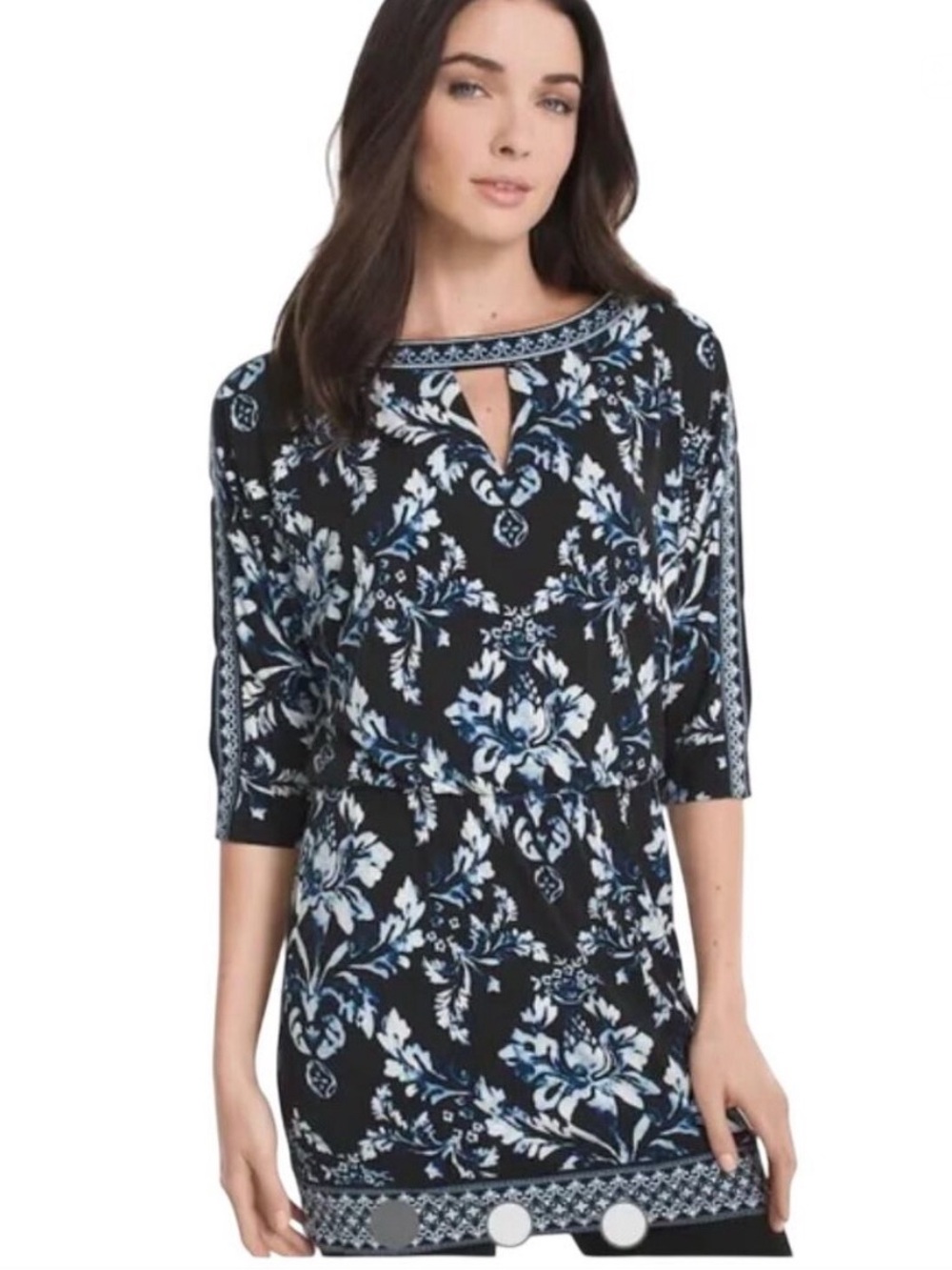 White House Black Market Navy, Blue, and White Floral Tunic / Dress